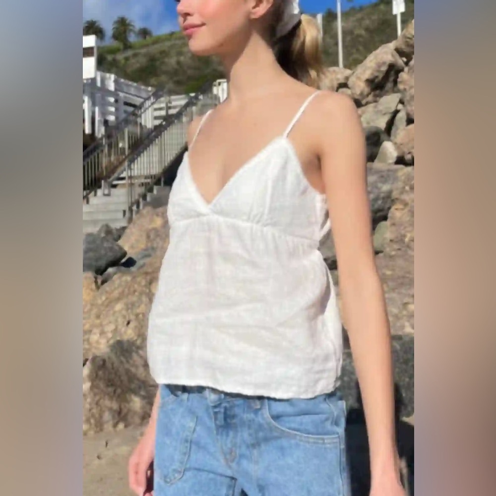 Brandy Melville Edith White 100% Linen Cami Babydoll Tank Top OS NWT boho 90s